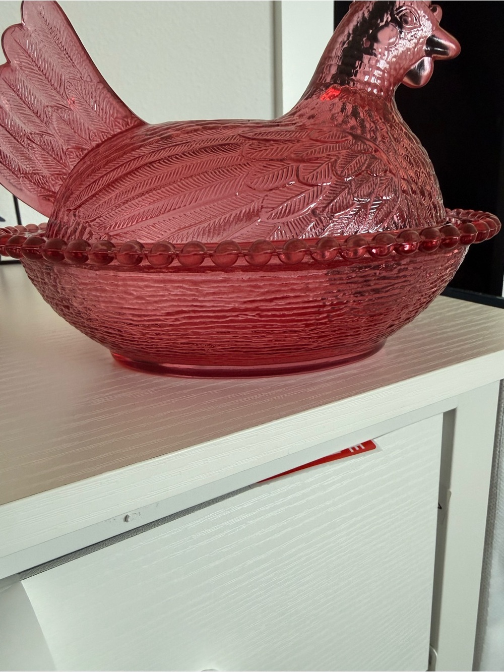 Indiana glass Glass Hen Covered Dish in Cranberry Red - Picture 2 of 5